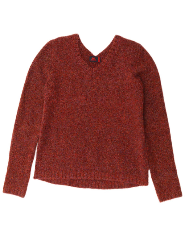 Kappa Womens V-Neck Jumper Sweater UK 12 Medium Burgundy Flecked Acrylic