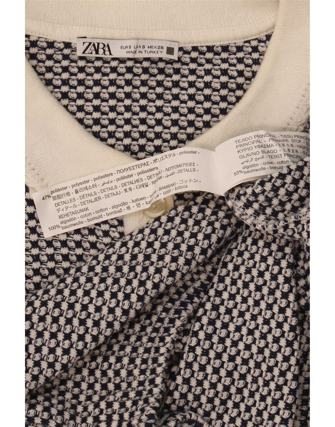 Zara Γυναικείο πουκάμισο Polo Crop UK 10 Small Blue Geometric Polyester