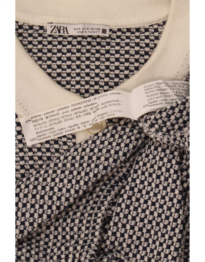 Zara Γυναικείο πουκάμισο Polo Crop UK 10 Small Blue Geometric Polyester