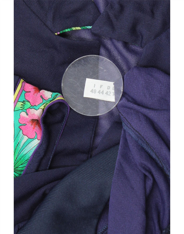 VINTAGE Γυναικεία Crop Μπλούζα Τοπ IT 48 XL Navy Blue Floral