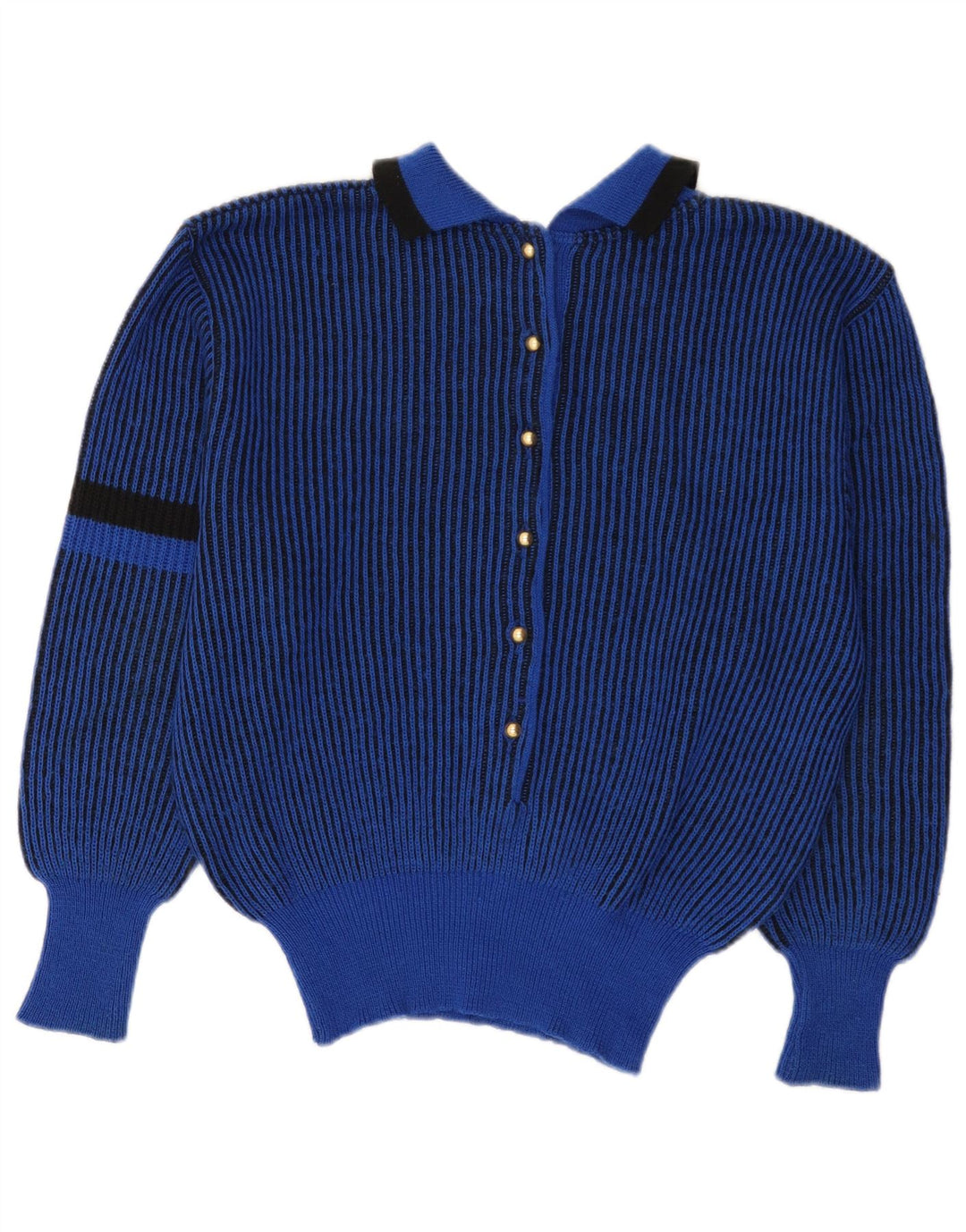 VINTAGE Γυναικείο πουλόβερ με λαιμόκοψη UK 12 μεσαίου μπλε ριγέ