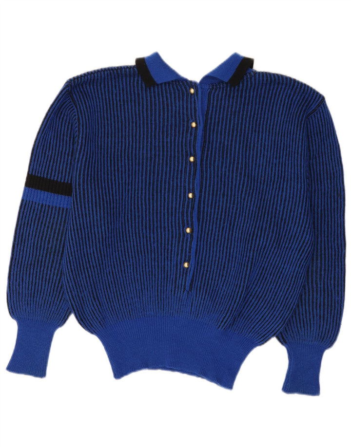 VINTAGE Γυναικείο πουλόβερ με λαιμόκοψη UK 12 μεσαίου μπλε ριγέ