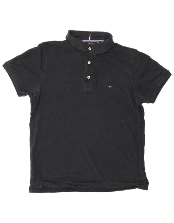 TOMMY HILFIGER Ανδρικό πουκάμισο Polo Slim Fit, μεσαίο μαύρο βαμβακερό