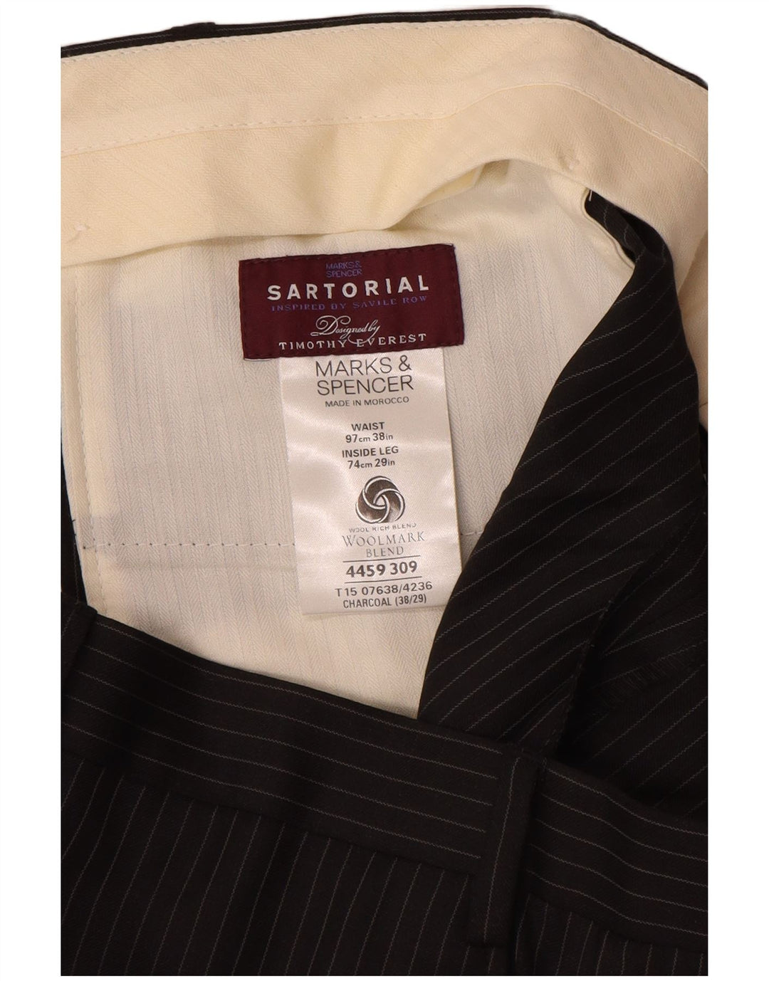 MARKS & SPENCER Ανδρικό ίσιο παντελόνι W38 L29 Γκρι μαλλί με ρίγες