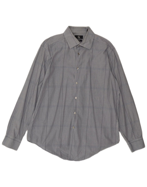 CALVIN KLEIN Ανδρικό πουκάμισο Slim Fit Μέγεθος 16 Large Navy Blue Check Cotton
