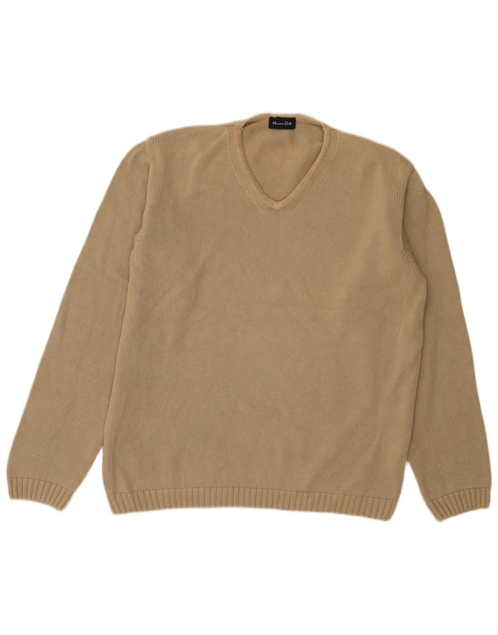 Massimo Dutti Ανδρικό πουλόβερ με λαιμόκοψη V-λαιμόκοψη μεγάλο μπεζ βαμβακερό