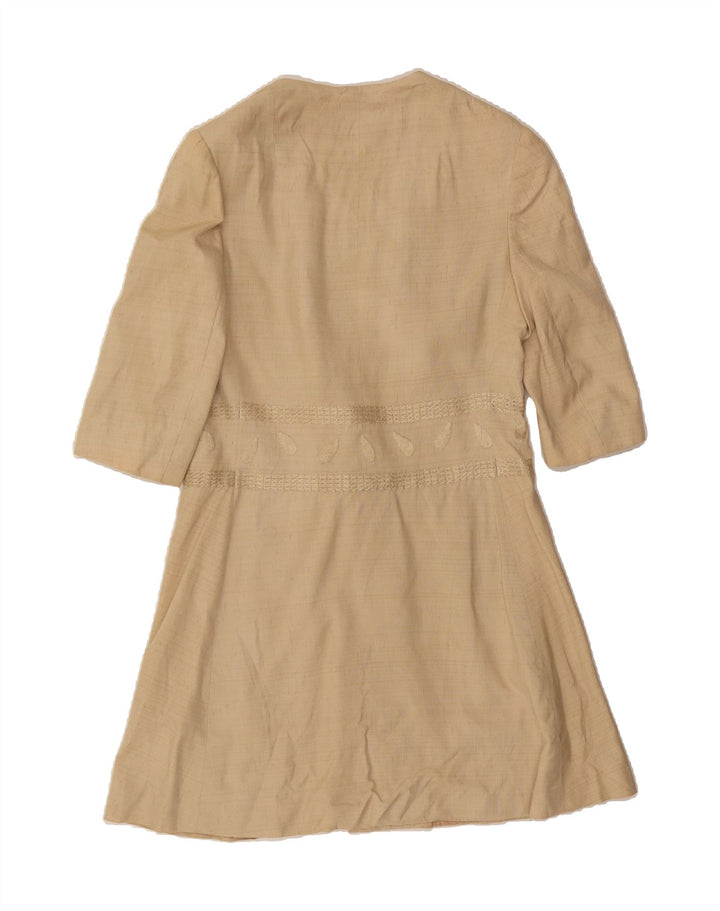 VINTAGE Womens Longline Short Sleeve Blazer Jacket UK 12 Medium Beige Vintage Vintage and Second-Hand Vintage from Messina Hembry 