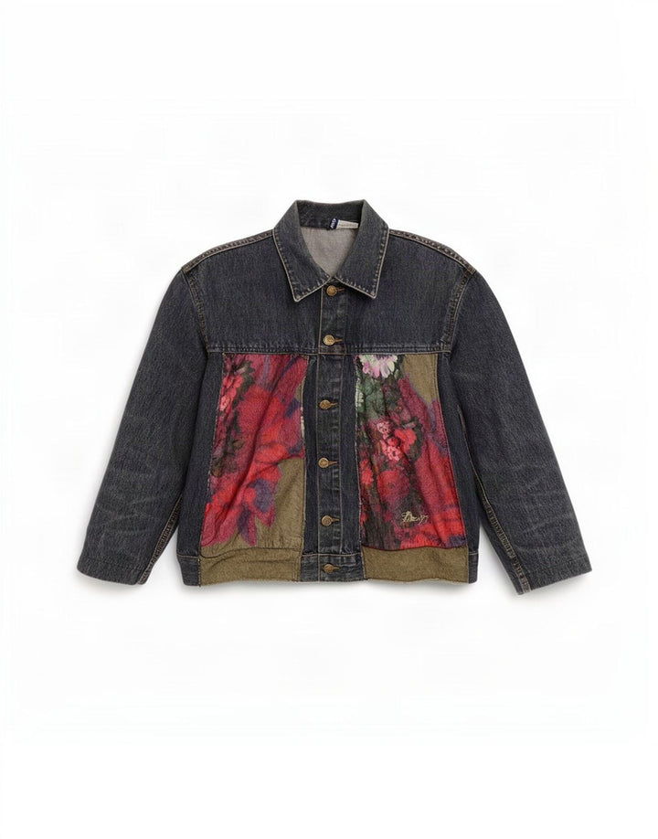 Divided Womens By H&M Denim Jacket UK 14 Medium Blue Floral Cotton