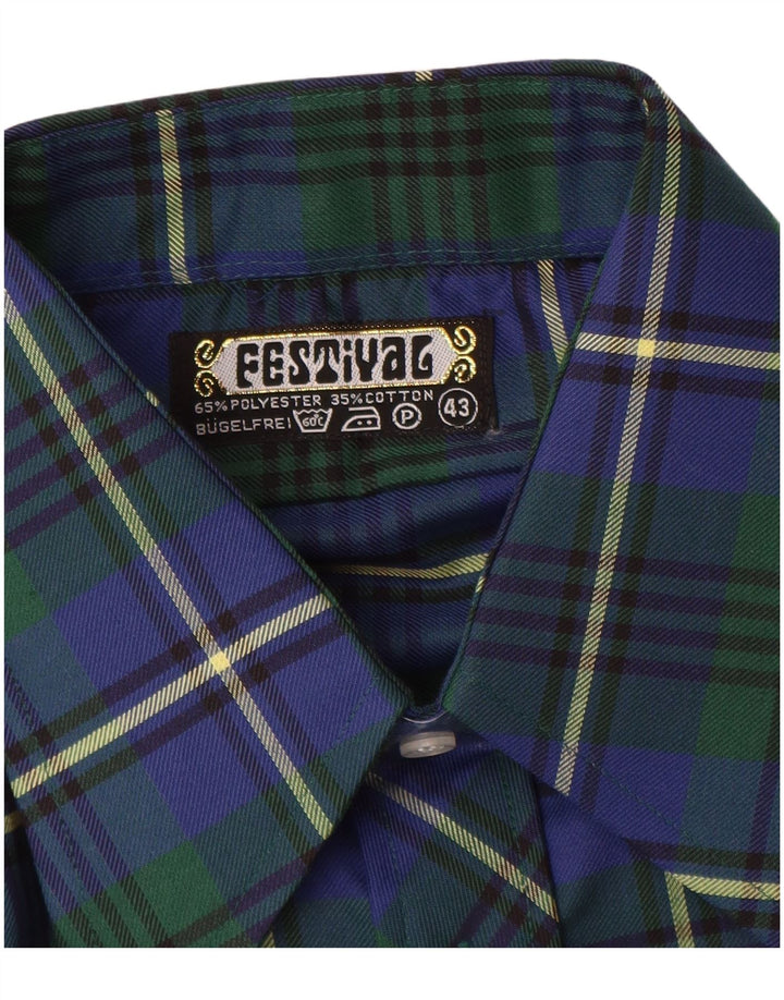 Ανδρικό φανελένιο πουκάμισο Vintage 43 XL Blue Check Polyester