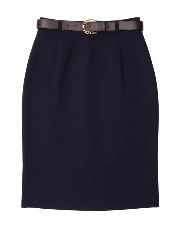 VINTAGE Γυναικεία Pencil Φούστα UK 10 Small W26 Navy Blue Polyester