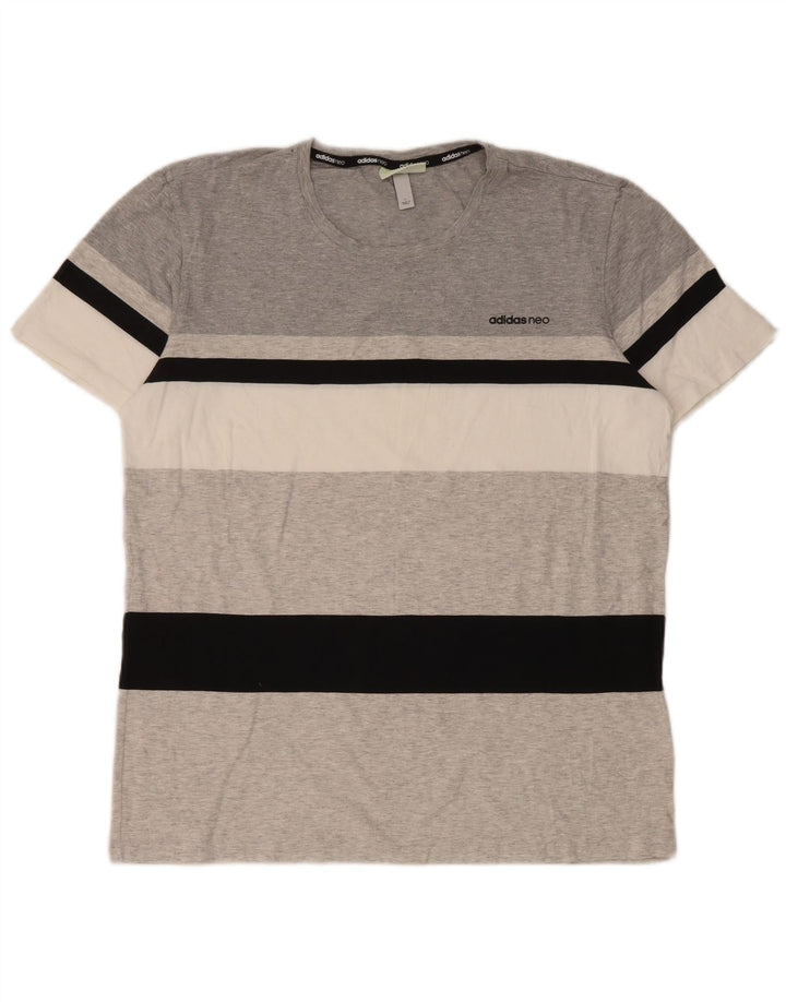 Ανδρικό T-Shirt Adidas Top μεγάλο γκρι βαμβακερό ριγέ
