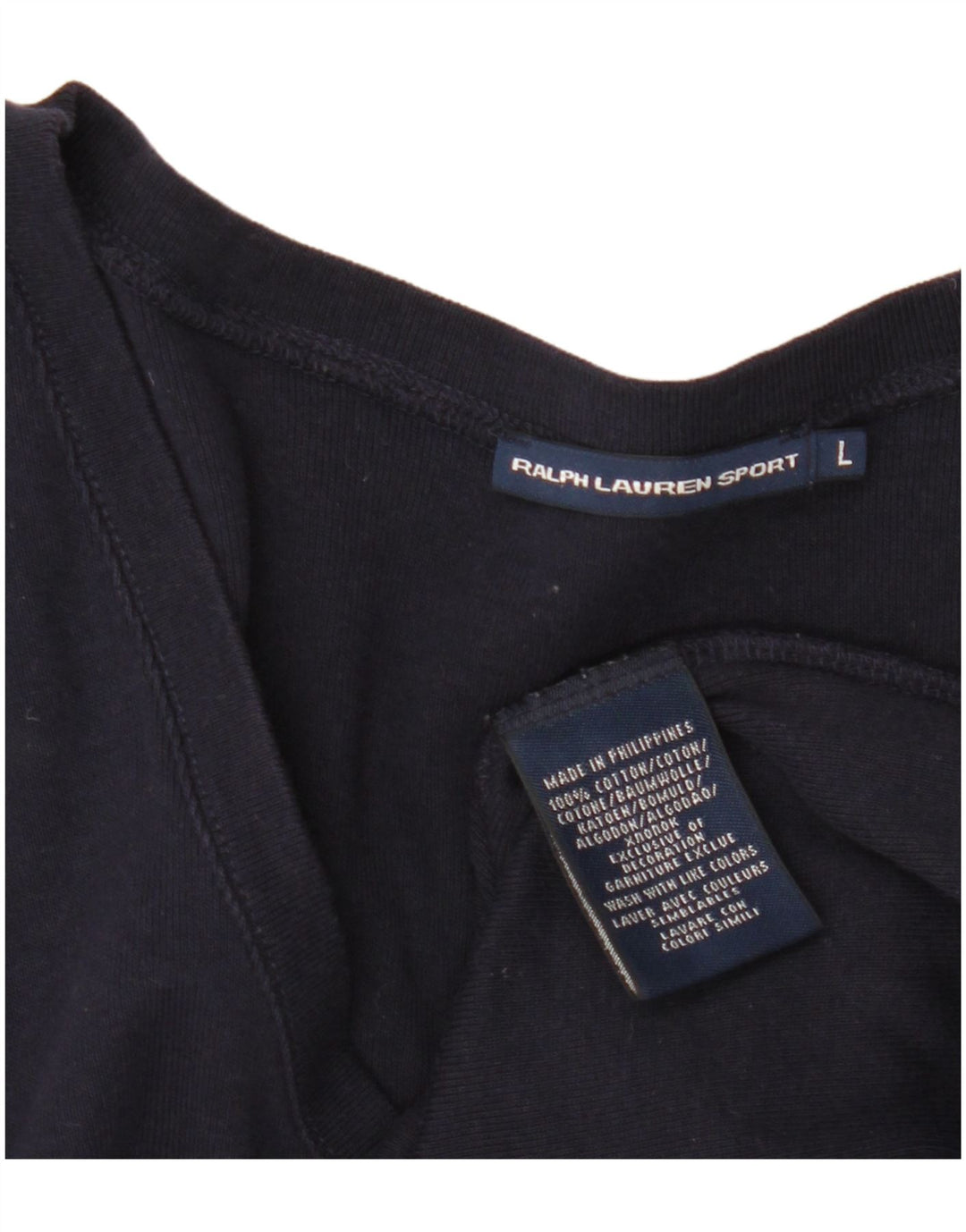 RALPH LAUREN Γυναικείο T-Shirt Top UK 14 Large Navy Blue από βαμβάκι