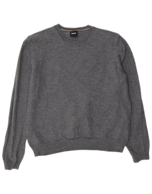 Hugo Boss Womens Crew Neck Jumper Sweater UK 14 Medium Grey Wool