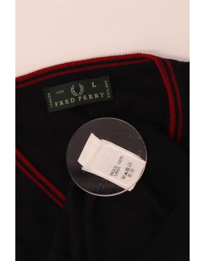 Fred Perry Ανδρικό πουλόβερ με λαιμόκοψη με λαιμόκοψη μεγάλου χρώματος μάλλινο