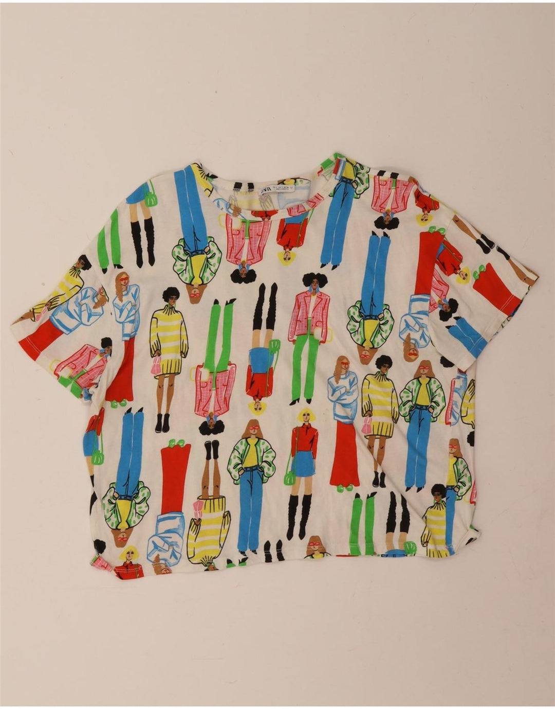 Γυναικεία Zara Abstract Pattern Crop Graphic T-shirt Top 16 Large Off White