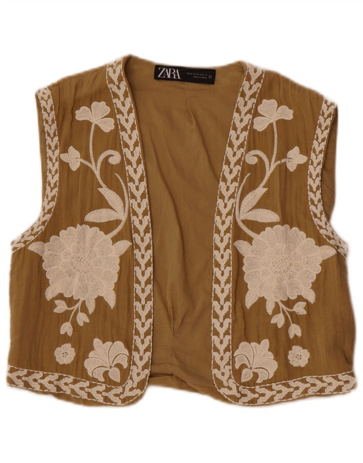 Zara Γυναικείο Γιλέκο UK 12 Medium Beige Floral