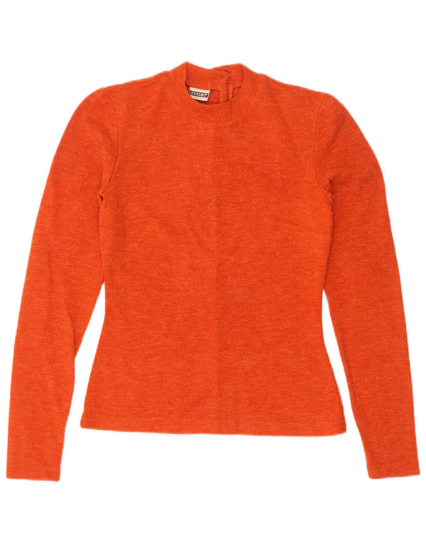 Vintage γυναικείο πουλόβερ με λαιμόκοψη UK 10 Small Orange Nylon