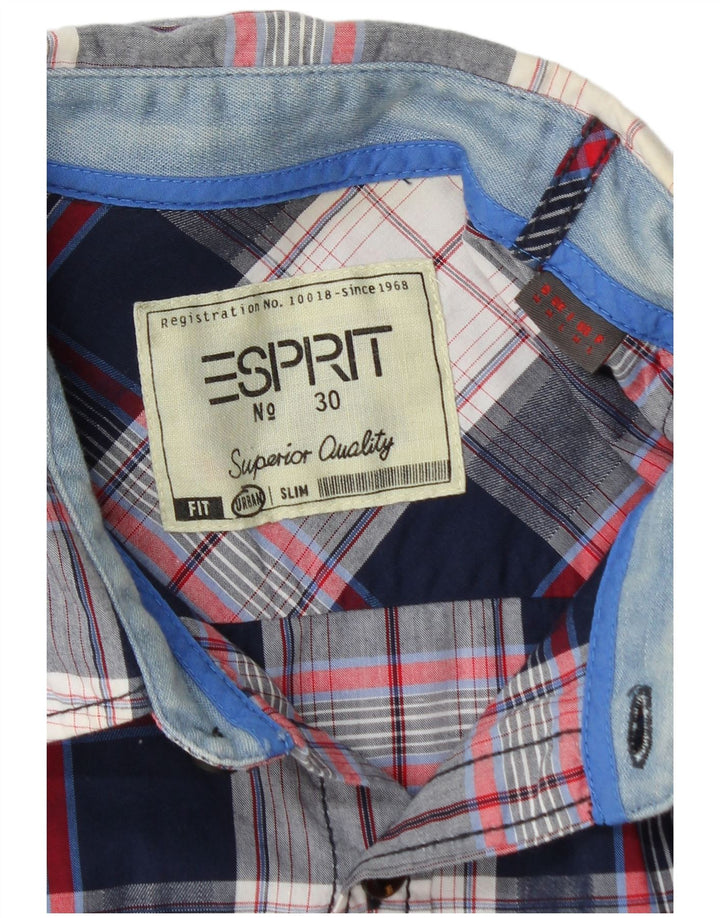 Ανδρικό πουκάμισο Esprit Slim Fit Medium Navy Blue Check Cotton