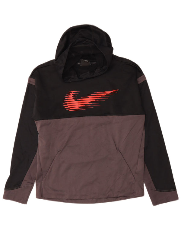 Nike Boys Dri Fit Graphic Hoodie Jumper 12-13 Years Large Black Colourblock