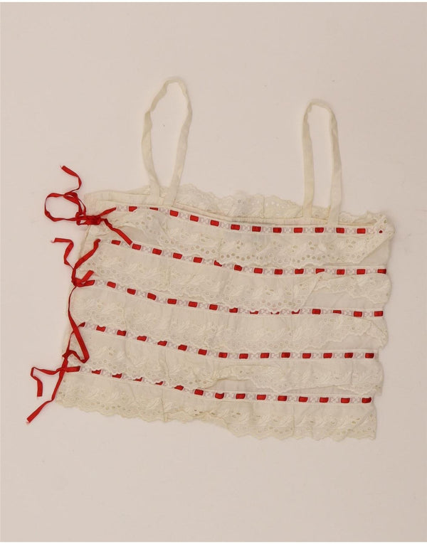 Lorena'O Womens Crop Cami Top IT 40 Small White ριγέ βαμβακερό