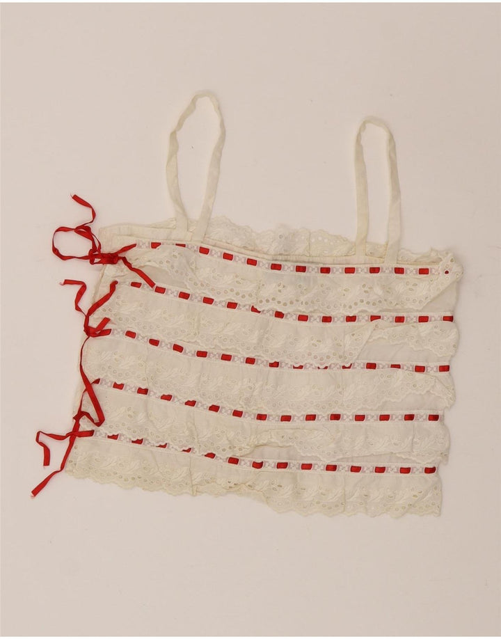 Lorena'O Womens Crop Cami Top IT 40 Small White ριγέ βαμβακερό