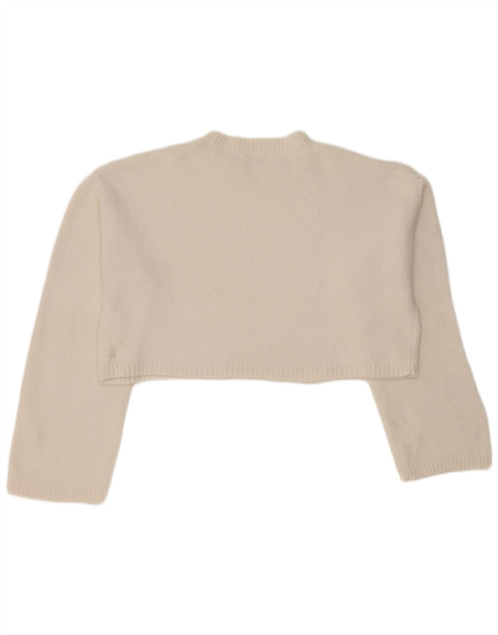 Zara Γυναικείο πουλόβερ με λαιμόκοψη Crop Crop UK 14 Medium White Nylon