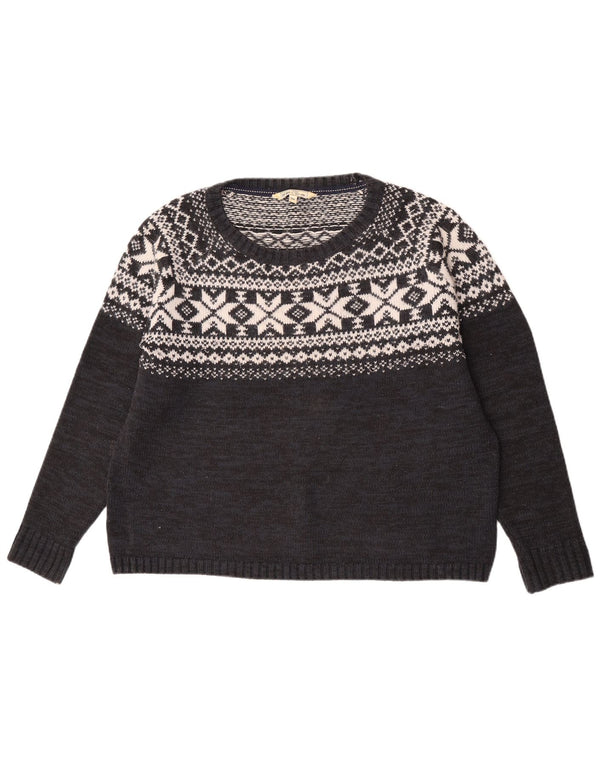 Fat Face Γυναικείο πουλόβερ με λαιμό σκάφος UK 16 Large Grey Fair Isle