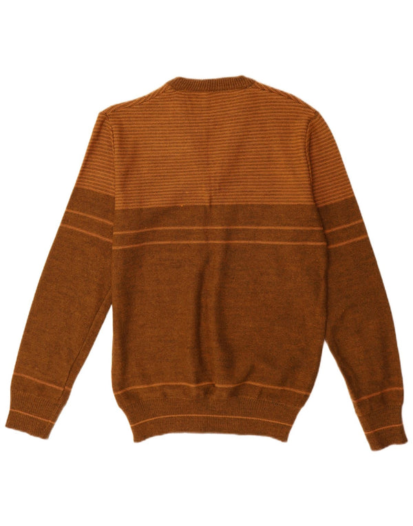 Vintage Ανδρικό πουλόβερ με λαιμόκοψη σε μεσαίο καφέ ριγέ ακρυλικό