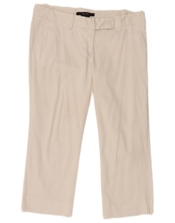 Zara Γυναικείο ίσιο παντελόνι Capri EU 38 Small W28 L20 Λευκό βαμβακερό