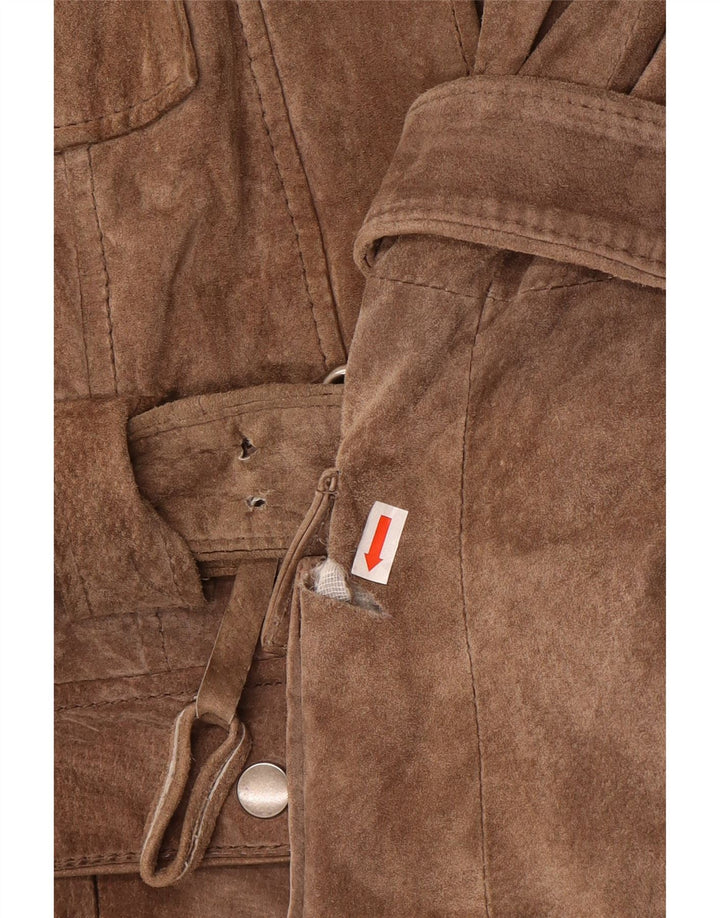 Zara Γυναικείο Suede Utility Jacket UK 12 Medium Brown Δερμάτινο
