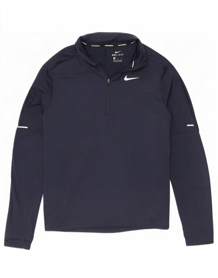 Μπλουζάκι με φερμουάρ Nike ανδρικό Dri Fit με μακρυμάνικο μεσαίο μπλε ναυτικό πολυεστέρας