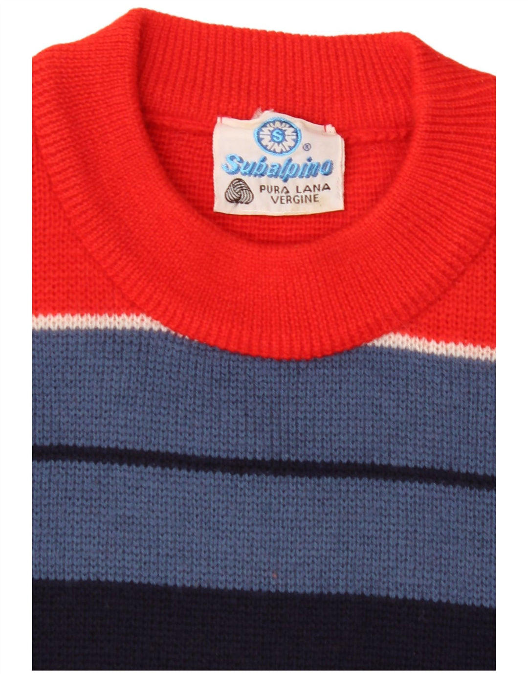 VINTAGE Mens Crew Neck Jumper Sweater Medium Red Striped Wool