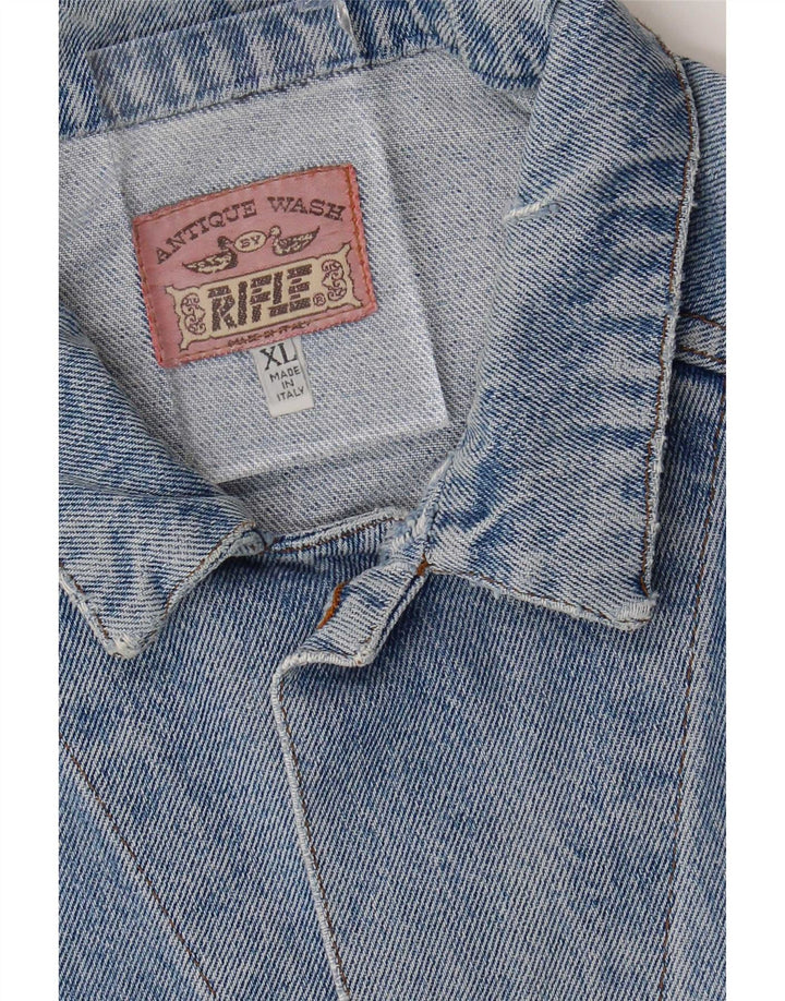 Rifle Mens Distressed Denim Jacket UK 42 XL Blue