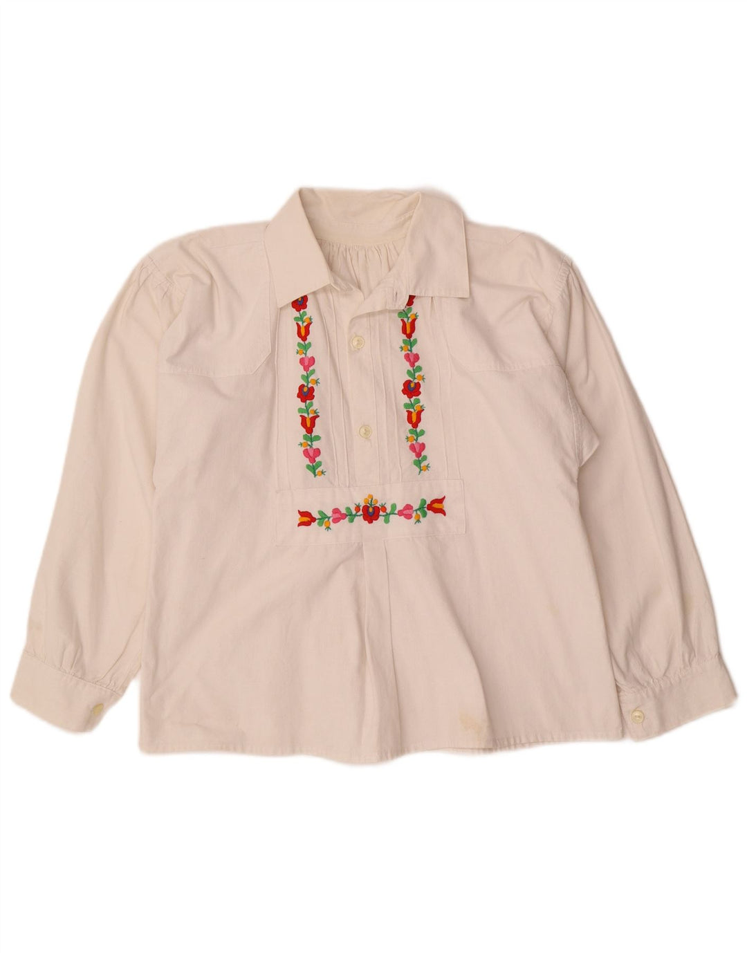 VINTAGE Γυναικείο πουκάμισο Μπλούζα UK 12 Medium White Floral