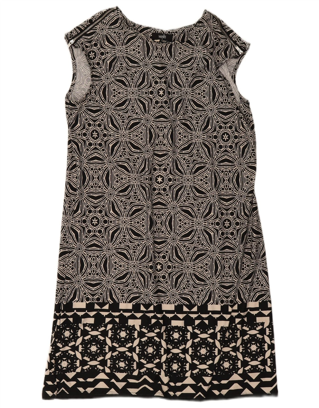 Wallis Γυναικείο Αμάνικο Φόρεμα Shift UK 12 Medium μαύρο γεωμετρικό πολυεστέρα