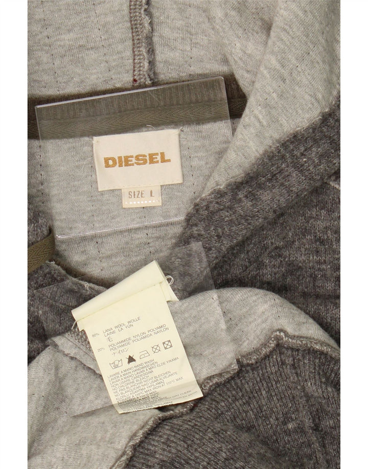 DIESEL Mens Hooded Jumper Sweater Large Grey Wool Vintage Diesel and Second-Hand Diesel from Messina Hembry 