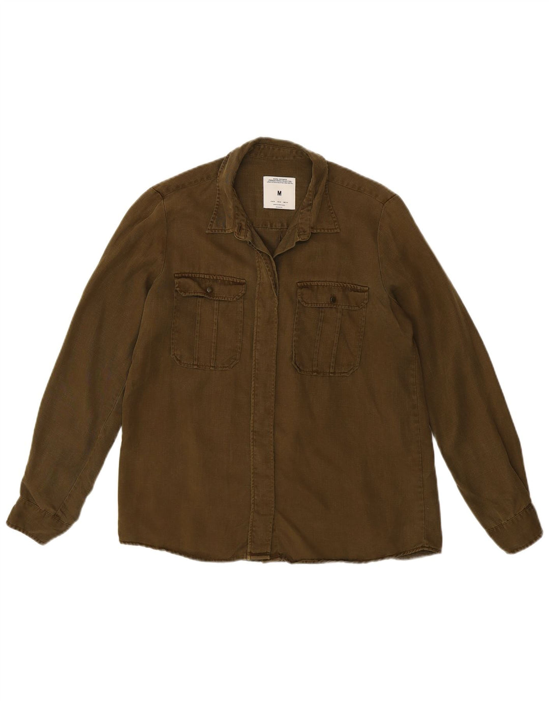 ZARA Womens Denim Shirt UK 14 Medium Khaki Lyocell