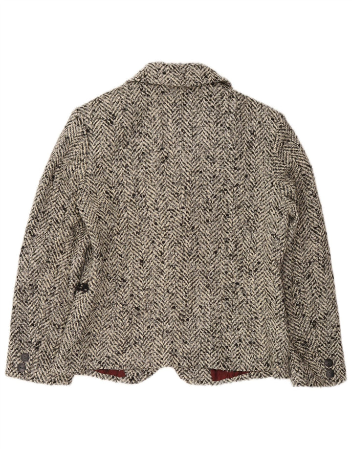 Vintage γυναικείο σακάκι 2 κουμπιών IT 46 μεγάλο γκρι μαλλί ψαροκόκαλο