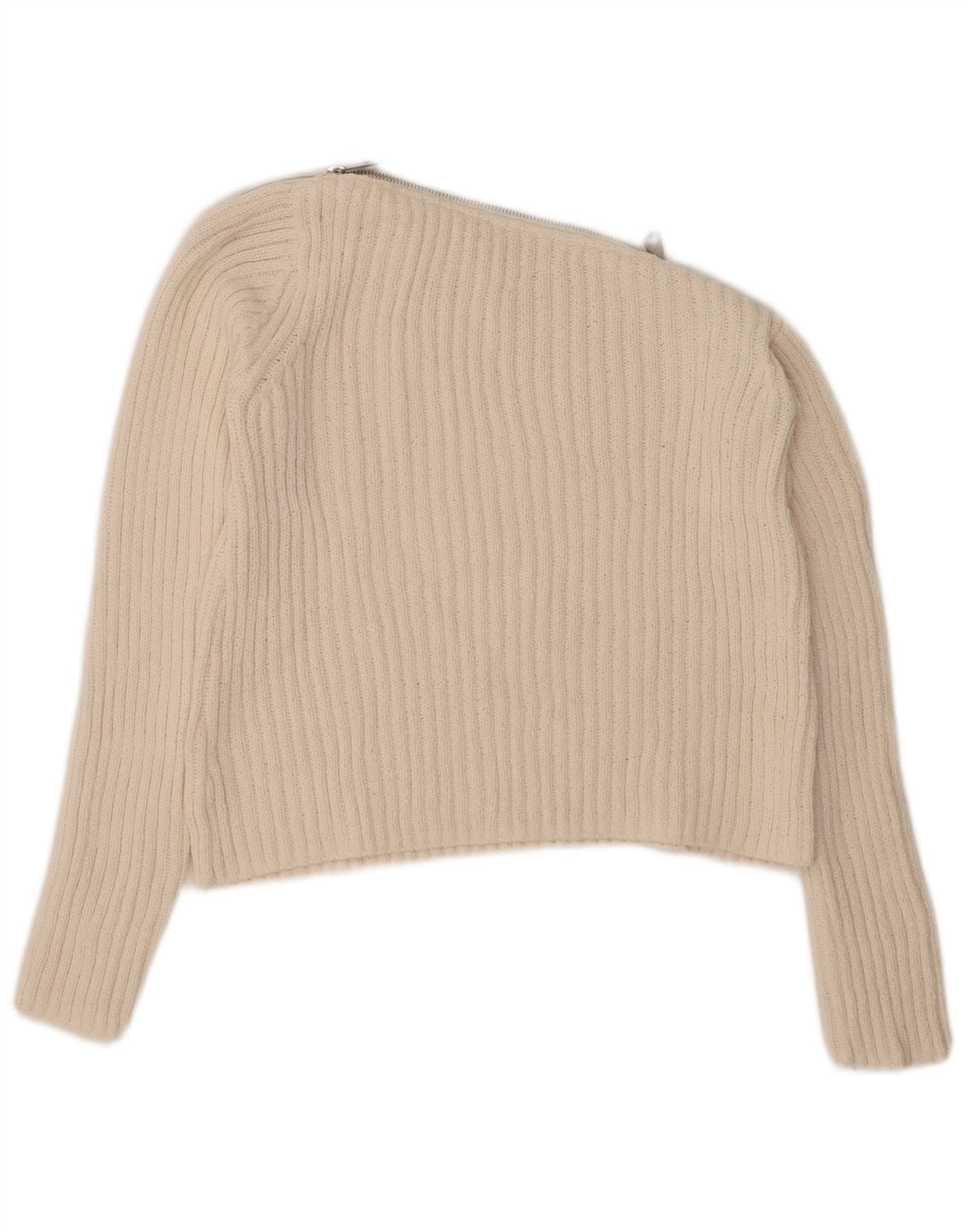 ZARA Γυναικείο πουλόβερ με λαιμόκοψη με λαιμόκοψη UK 12 Medium Off White Polyester