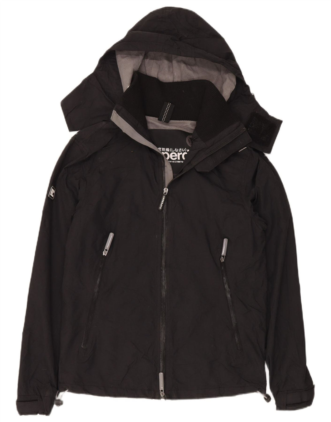 Superdry γυναικείο μπουφάν με κουκούλα αντιανεμικό UK 14 Medium Black Nylon