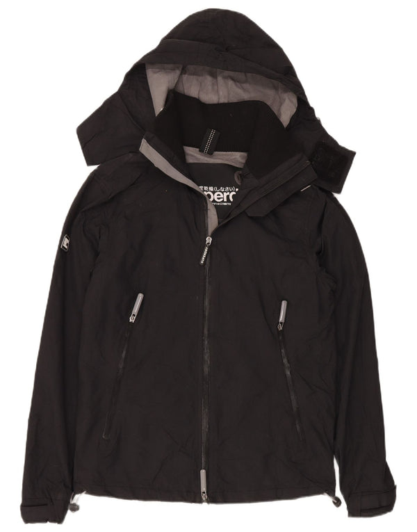 Superdry γυναικείο μπουφάν με κουκούλα αντιανεμικό UK 14 Medium Black Nylon