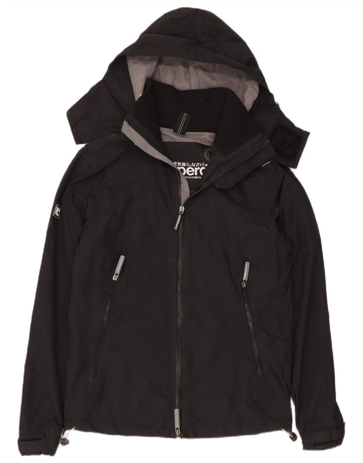 Superdry γυναικείο μπουφάν με κουκούλα αντιανεμικό UK 14 Medium Black Nylon
