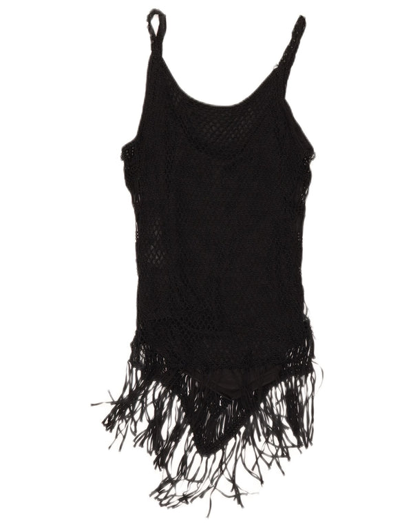 Zara Womens Crop Cami Top UK 12 Medium Black Rayon