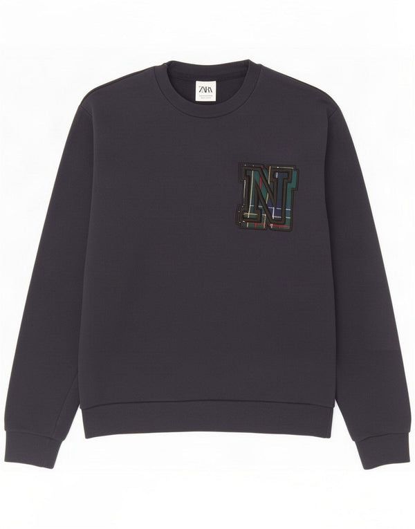 Zara Ανδρικό γραφικό φούτερ Jumper Small Navy Blue Cotton