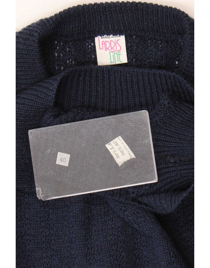 Vintage γυναικείο πουλόβερ με λαιμόκοψη EU 40 Medium Navy Blue Colorblock