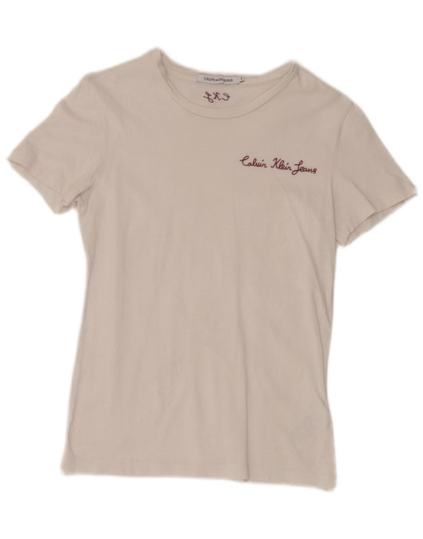 Calvin Klein Jeans Γυναικείο T-Shirt Top UK 8 Small White Cotton