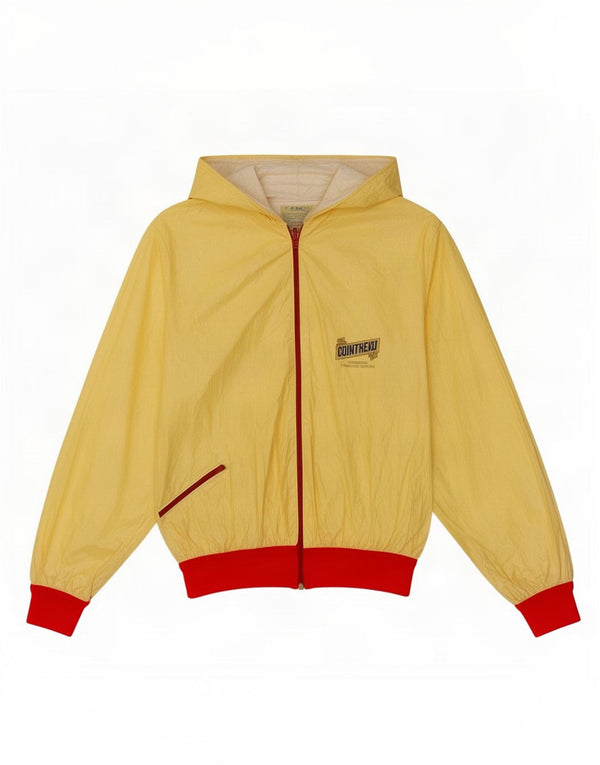 Vintage γυναικείο μπουφάν βροχής με κουκούλα UK 14 Medium Yellow Colourblock