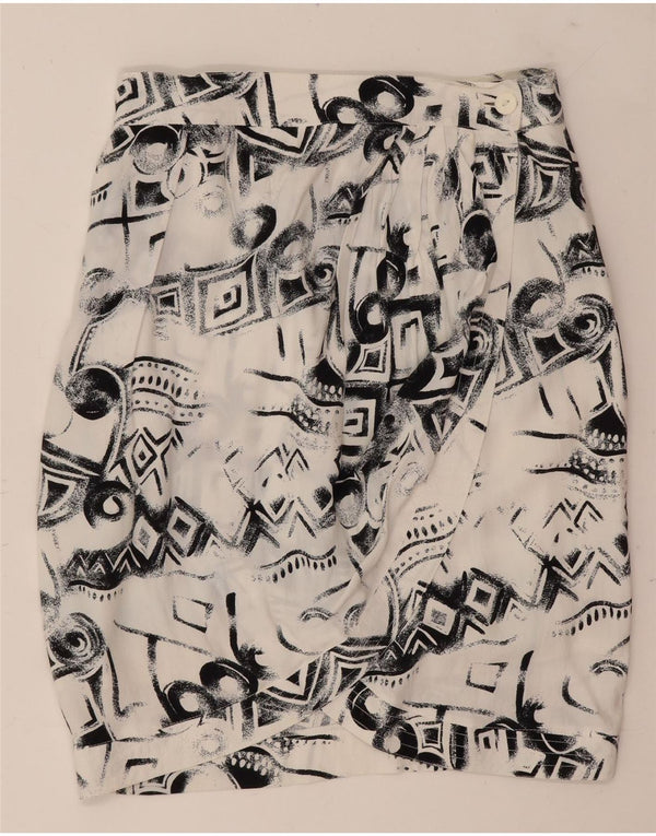 Vintage γυναικεία φούστα IT 44 Medium W26 Λευκή γεωμετρική βισκόζη