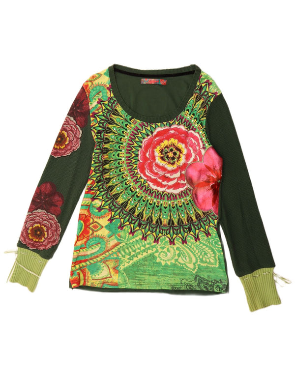 DESIGUAL Womens Graphic Top Long Sleeve UK 18 XL Green Floral