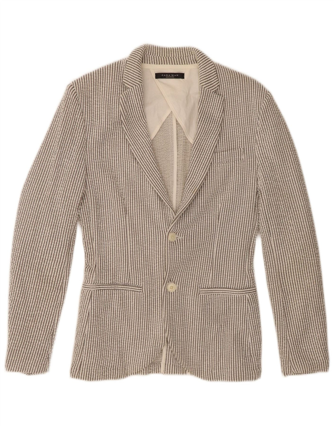 ZARA Mens 2 Button Blazer Jacket UK 36 Small Grey Striped Polyester